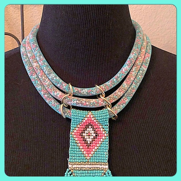 ✨Ethnic Festival/Boho Turq.Beaded Tassel Necklace✨ - Picture 4 of 7